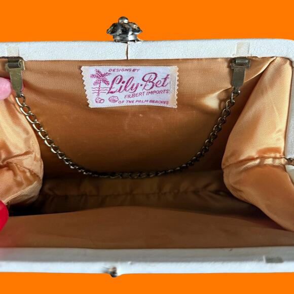 50's 60's vintage white handprinted floral clutch bag *flaws* lily bet - Picture 9 of 9